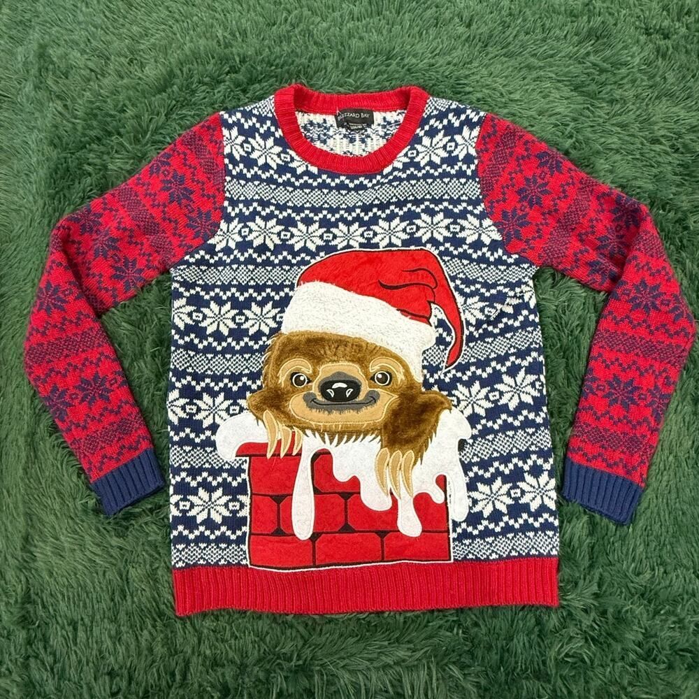Youth Blizzard Bay Colorful 3D Sloth Sz L Ugly Christmas Sweater Funny Weird